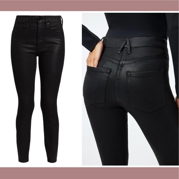 NWD $170 GOOD AMERICAN [ 18 ] Good Legs Coated Skinny‎ Jeans in Black - Picture 2 of 16